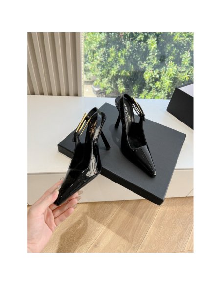 Cheap Reps Saint Laurent Lee Slingback Pumps in Black Patent Leather