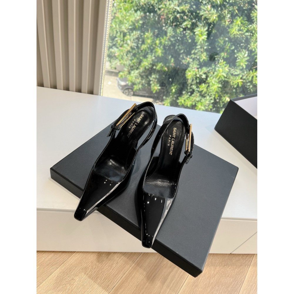 Cheap Reps Saint Laurent Lee Slingback Pumps in Black Patent Leather