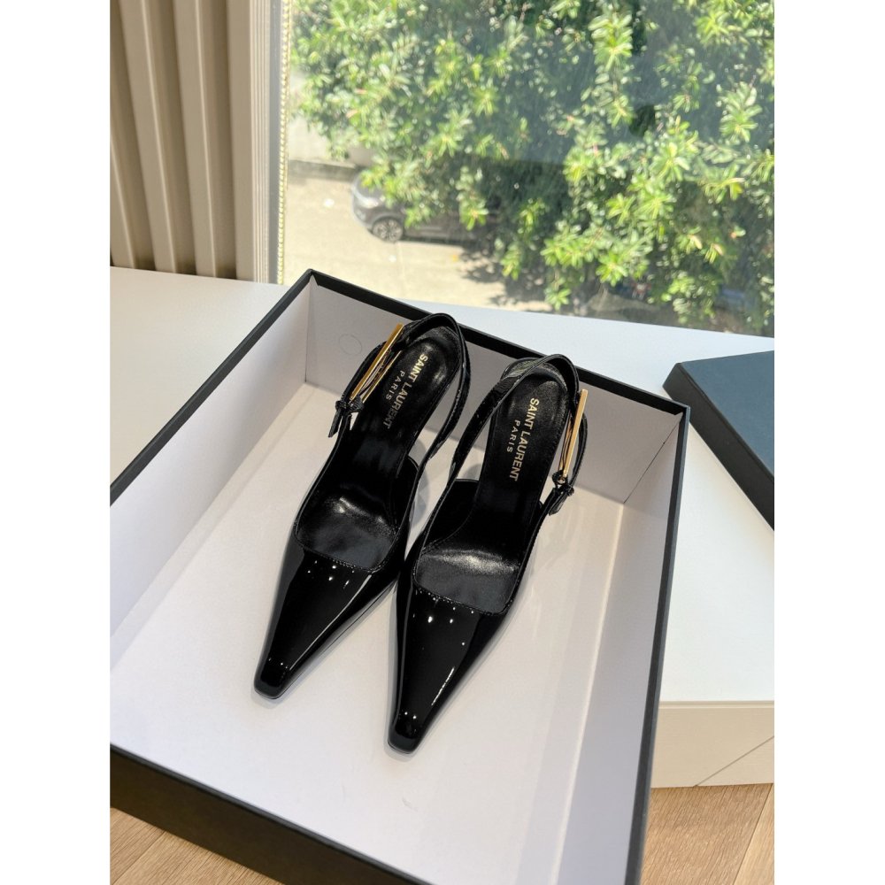 Cheap Reps Saint Laurent Lee Slingback Pumps in Black Patent Leather