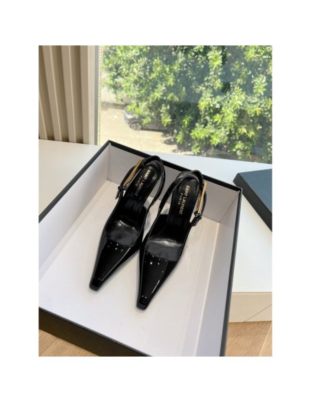 Cheap Reps Saint Laurent Lee Slingback Pumps in Black Patent Leather