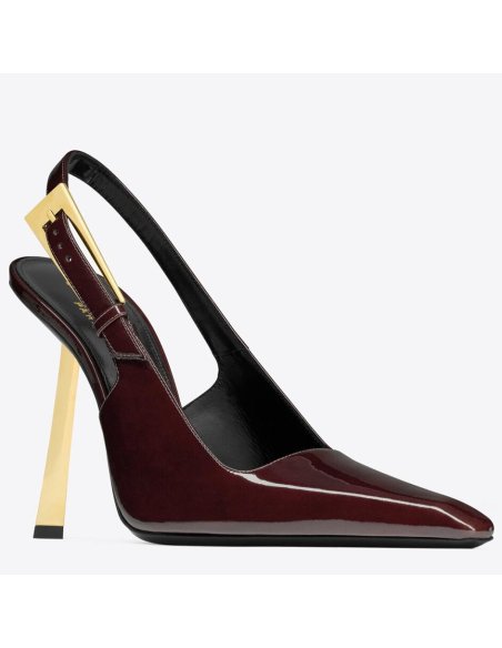 Cheap Reps Saint Laurent Lee Slingback Pumps in Burgundy Patent Leather