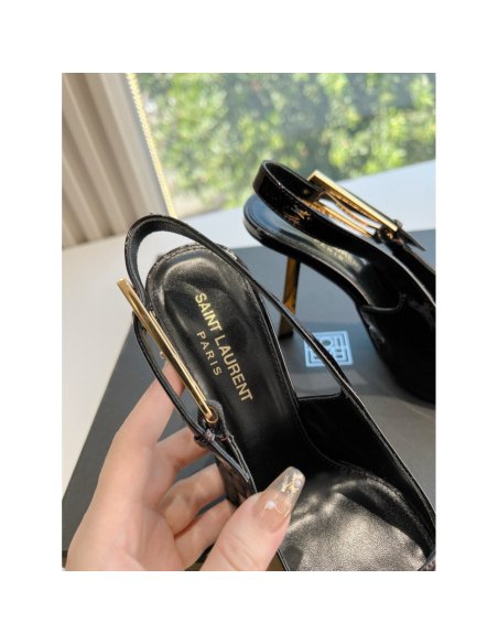 Cheap Reps Saint Laurent Lee Slingback Pumps in Burgundy Patent Leather