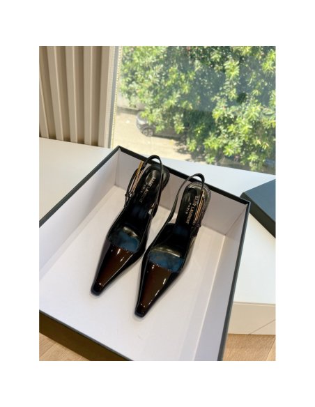 Cheap Reps Saint Laurent Lee Slingback Pumps in Burgundy Patent Leather