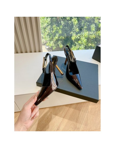 Cheap Reps Saint Laurent Lee Slingback Pumps in Burgundy Patent Leather