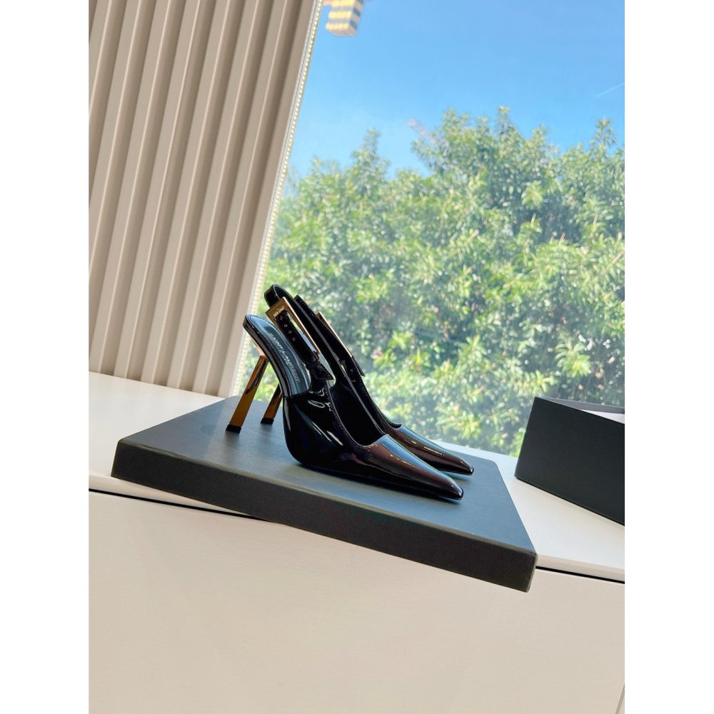 Cheap Reps Saint Laurent Lee Slingback Pumps in Burgundy Patent Leather