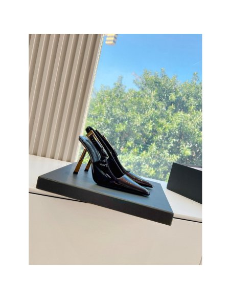 Cheap Reps Saint Laurent Lee Slingback Pumps in Burgundy Patent Leather