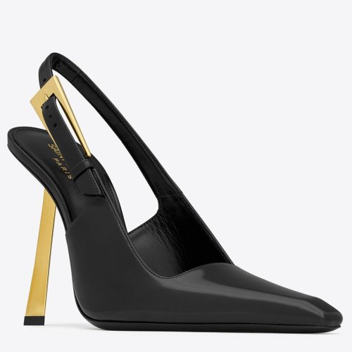 Cheap Reps Saint Laurent Lee Slingback Pumps in Black Glazed Leather