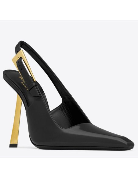 Cheap Reps Saint Laurent Lee Slingback Pumps in Black Glazed Leather
