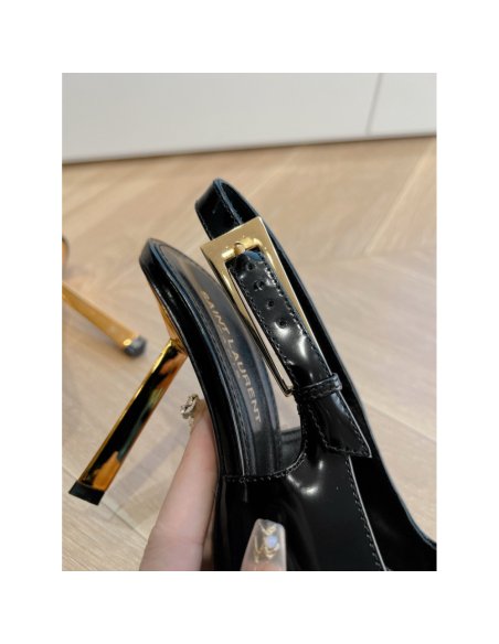 Cheap Reps Saint Laurent Lee Slingback Pumps in Black Glazed Leather