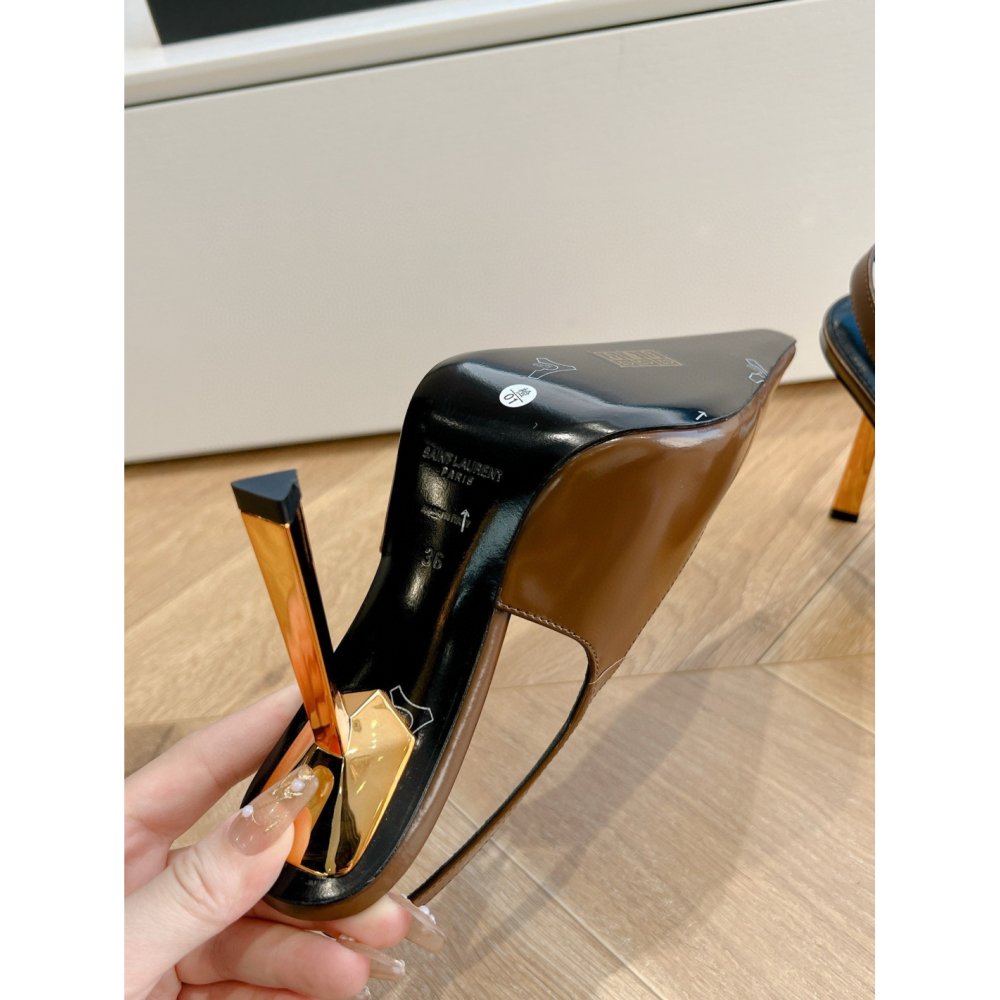 Cheap Reps Saint Laurent Lee Slingback Pumps in Brown Glazed Leather