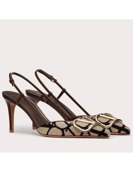 Cheap Reps Valentino Vlogo Slingback Pumps 80mm In Black Toile Iconographe