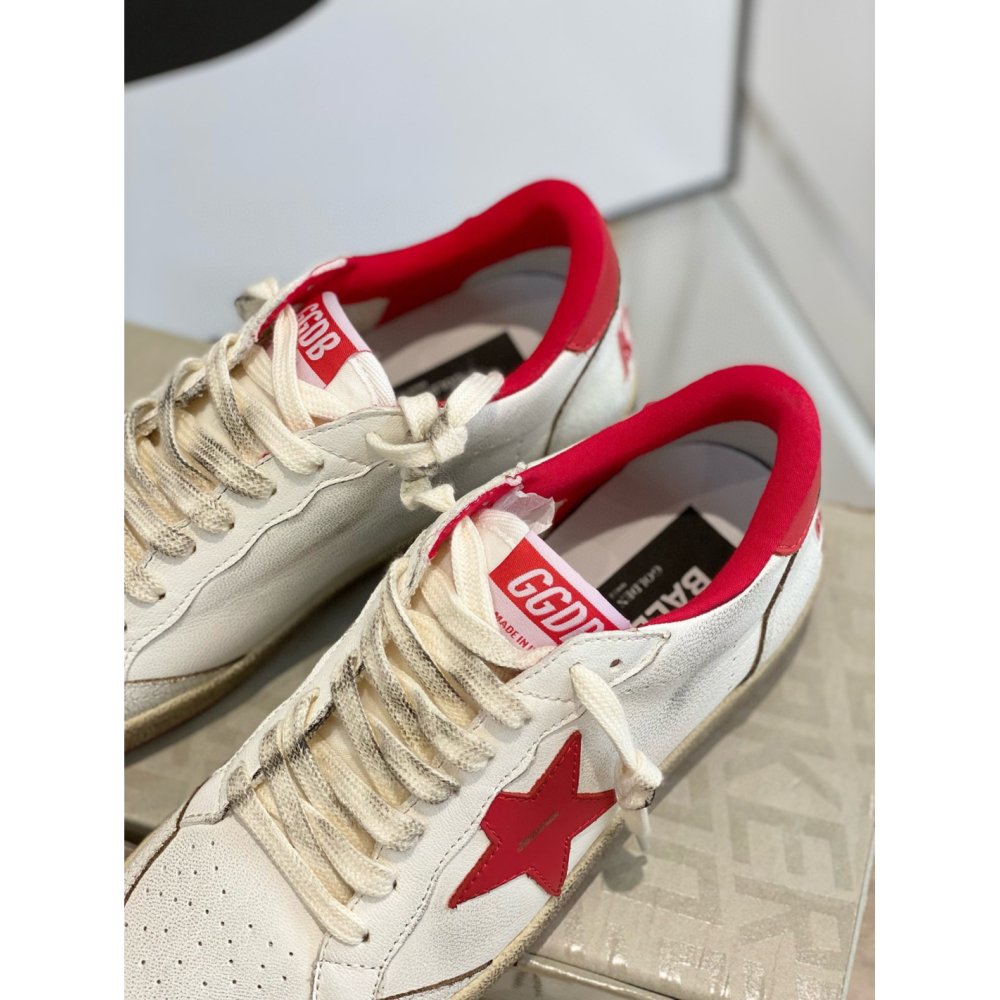 Cheap Reps Golden Goose Womens Ball Star Sneakers with Red Star and Heel Tab
