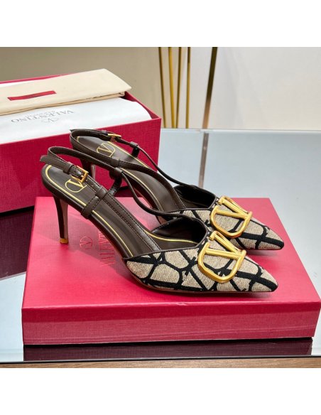 Cheap Reps Valentino Vlogo Slingback Pumps 80mm In Black Toile Iconographe