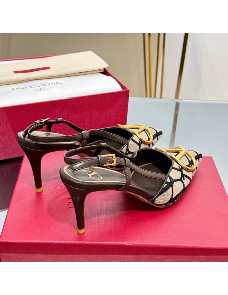 Cheap Reps Valentino Vlogo Slingback Pumps 80mm In Black Toile Iconographe