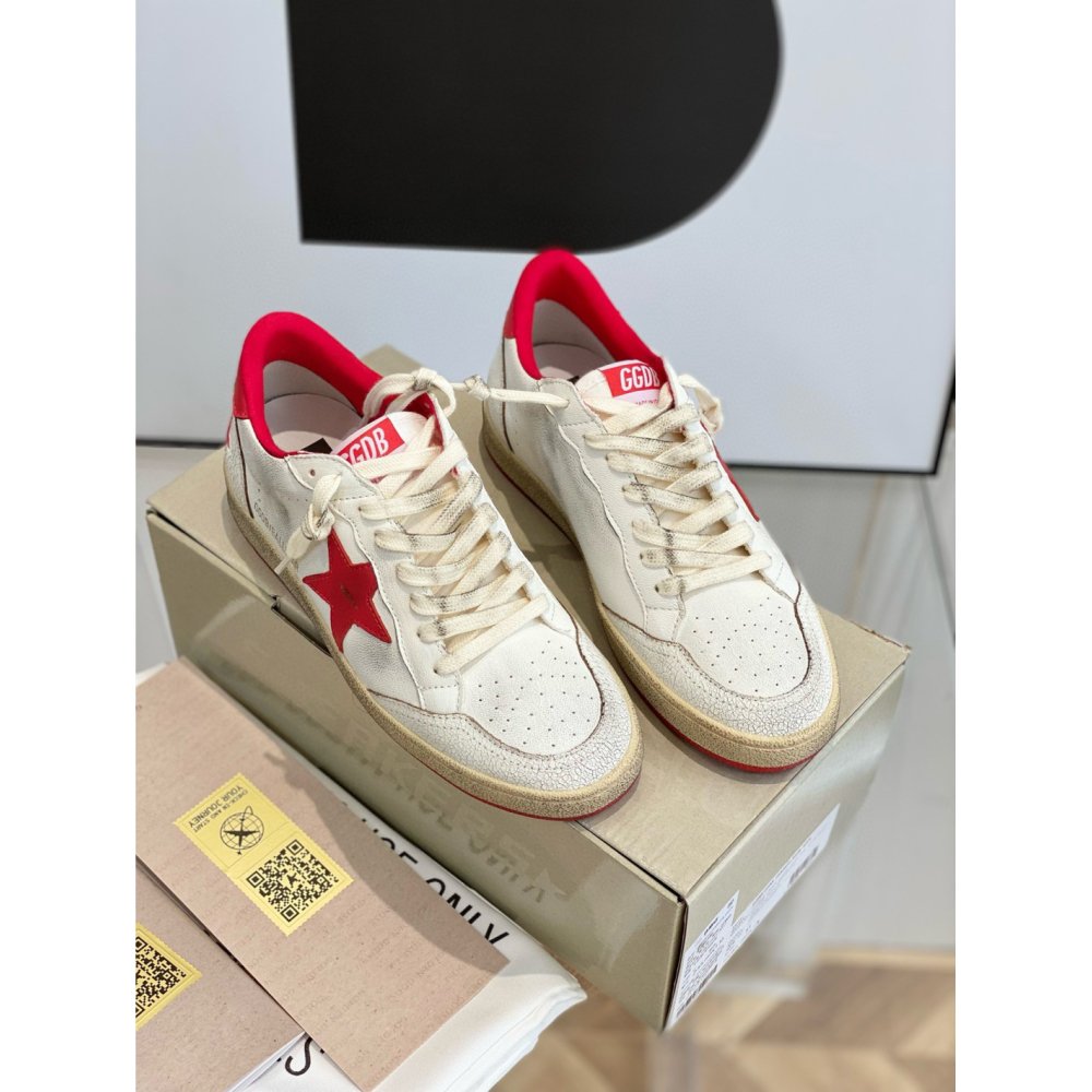 Cheap Reps Golden Goose Womens Ball Star Sneakers with Red Star and Heel Tab