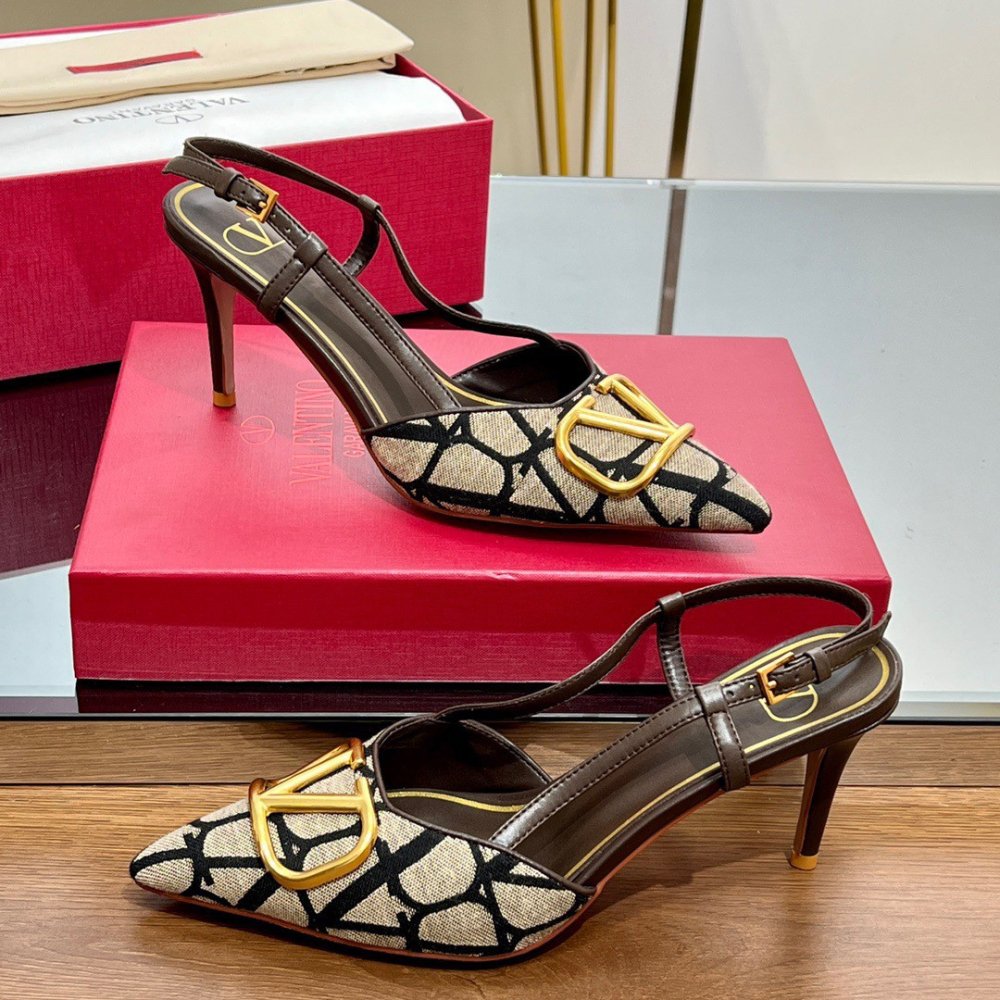 Cheap Reps Valentino Vlogo Slingback Pumps 80mm In Black Toile Iconographe
