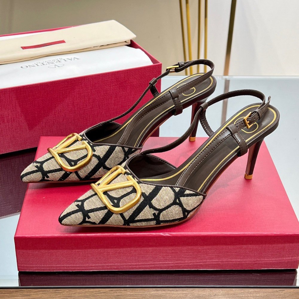 Cheap Reps Valentino Vlogo Slingback Pumps 80mm In Black Toile Iconographe