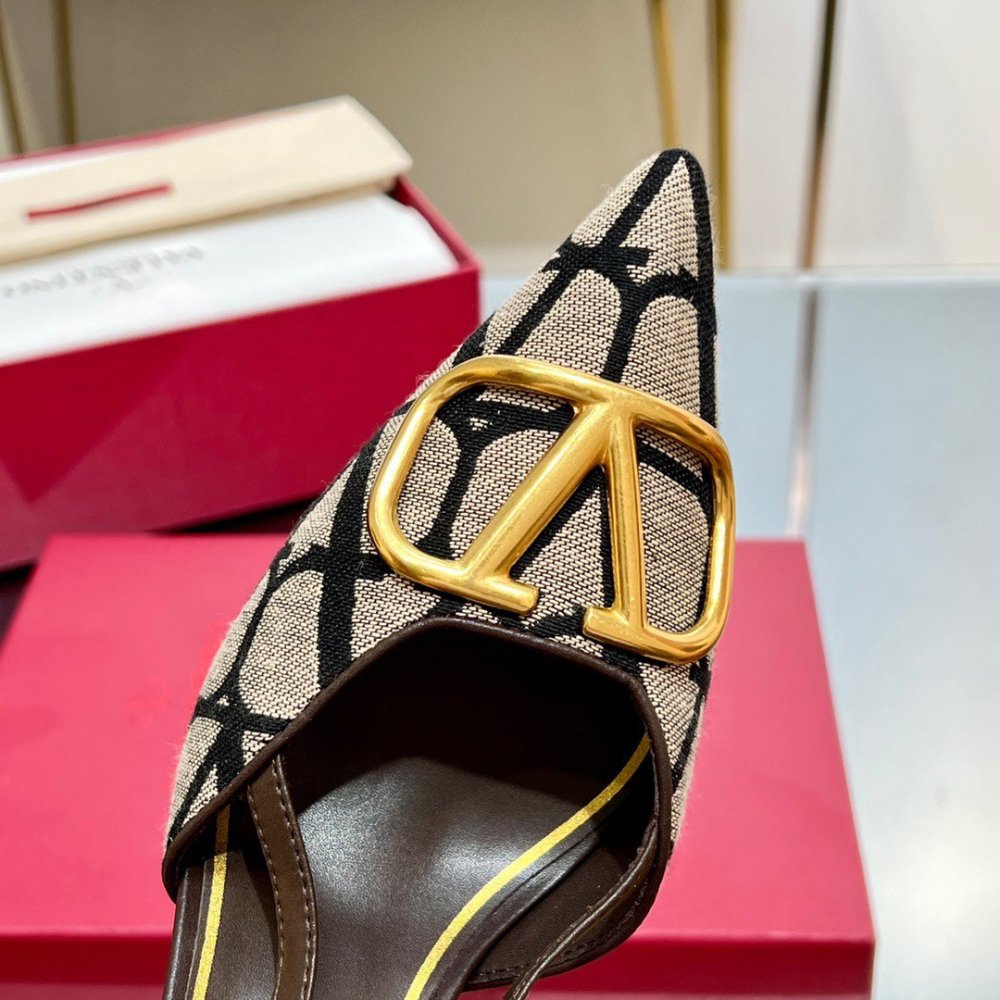 Cheap Reps Valentino Vlogo Slingback Pumps 80mm In Black Toile Iconographe