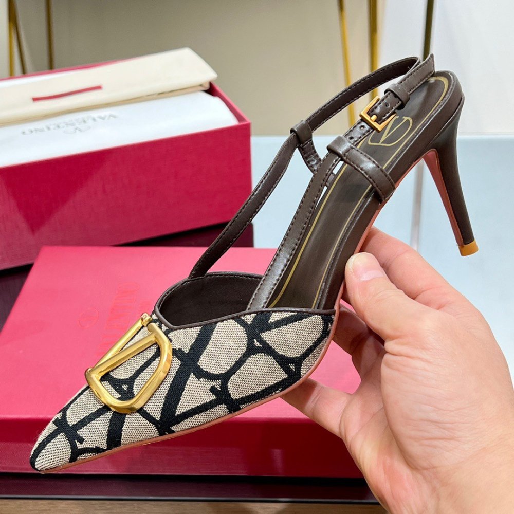 Cheap Reps Valentino Vlogo Slingback Pumps 80mm In Black Toile Iconographe