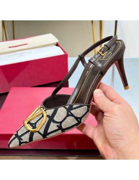 Cheap Reps Valentino Vlogo Slingback Pumps 80mm In Black Toile Iconographe