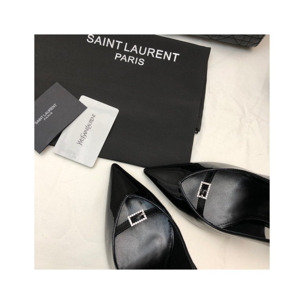 Cheap Reps Saint Laurent Luna Slingback Pumps 105mm In Black Patent Leather