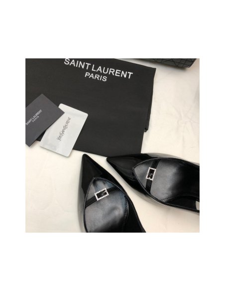 Cheap Reps Saint Laurent Luna Slingback Pumps 105mm In Black Patent Leather