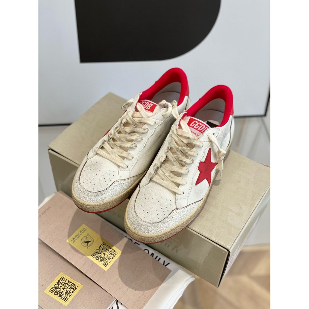 Cheap Reps Golden Goose Womens Ball Star Sneakers with Red Star and Heel Tab