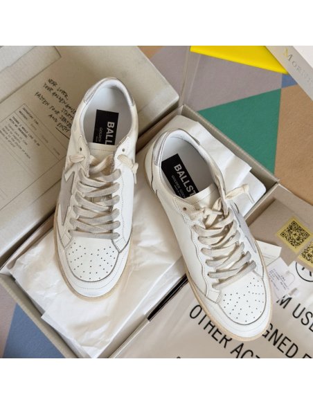 Cheap Reps Golden Goose Womens Ball Star Sneakers with Suede Atar and Metallic Leather Heel Tab