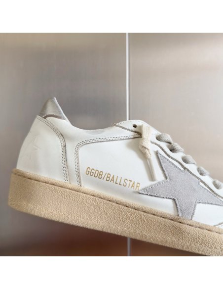 Cheap Reps Golden Goose Womens Ball Star Sneakers with Suede Atar and Metallic Leather Heel Tab
