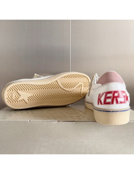 Cheap Reps Golden Goose Womens Ball Star Sneakers with Silver Glitter Star and Pink Suede Heel Tab