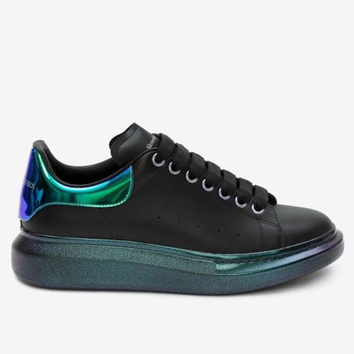 Cheap Reps Alexander McQueen Womens Black Oversized Sneakers With Iridescent Heel