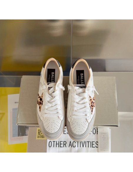 Cheap Reps Golden Goose Womens Ball Star Sneakers with Leopard Print Pony Star