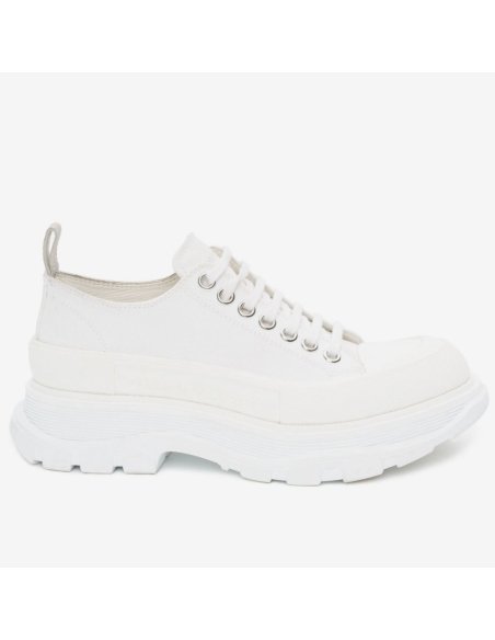 Cheap Reps Alexander McQueen Womens White Tread Slick Lace Up Sneakers