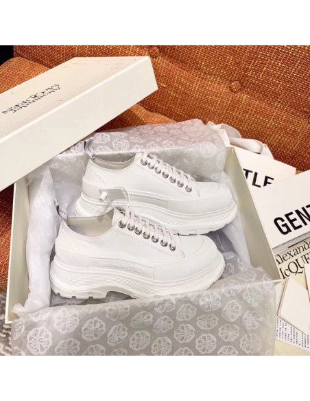 Cheap Reps Alexander McQueen Womens White Tread Slick Lace Up Sneakers