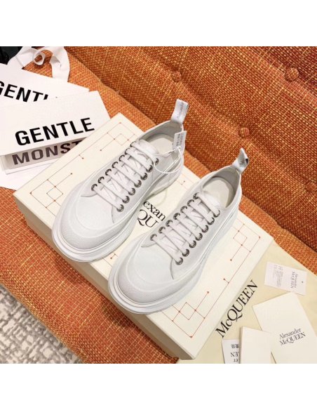 Cheap Reps Alexander McQueen Womens White Tread Slick Lace Up Sneakers