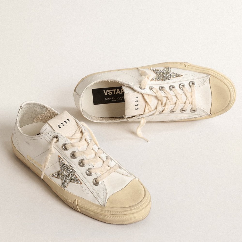 Cheap Reps Golden Goose Womens V-Star Sneakers with Glitter Star