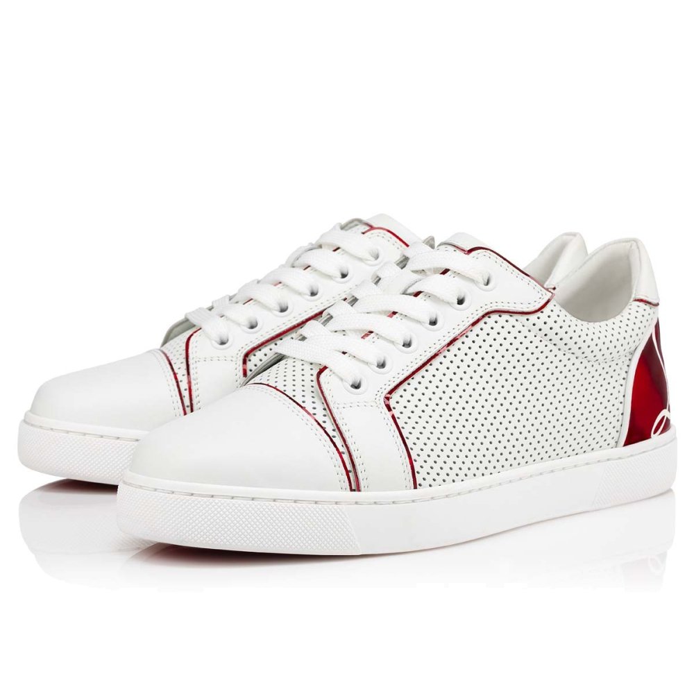 Cheap Reps Christian Louboutin Womens Fun Vieira Flat Sneakers In White Calfskin