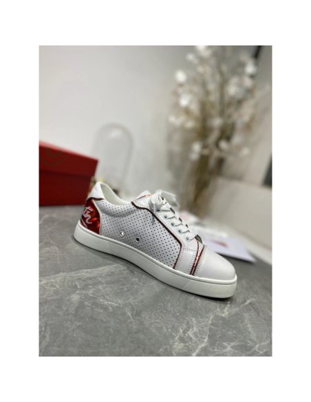 Cheap Reps Christian Louboutin Womens Fun Vieira Flat Sneakers In White Calfskin