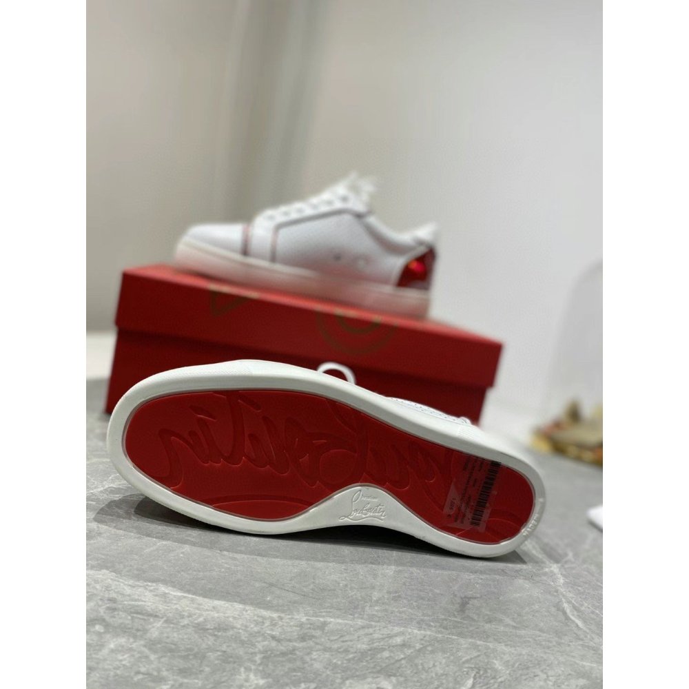 Cheap Reps Christian Louboutin Womens Fun Vieira Flat Sneakers In White Calfskin