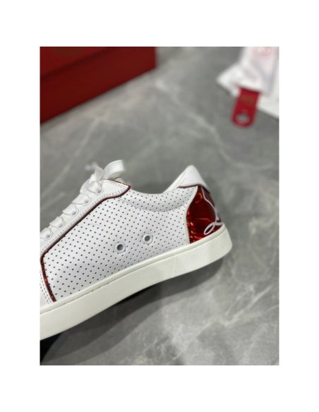 Cheap Reps Christian Louboutin Womens Fun Vieira Flat Sneakers In White Calfskin