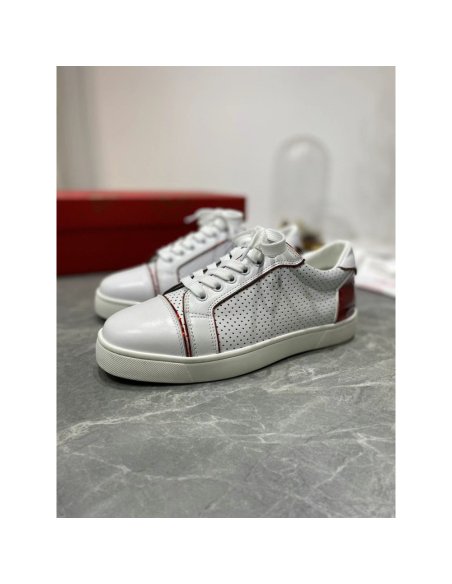 Cheap Reps Christian Louboutin Womens Fun Vieira Flat Sneakers In White Calfskin