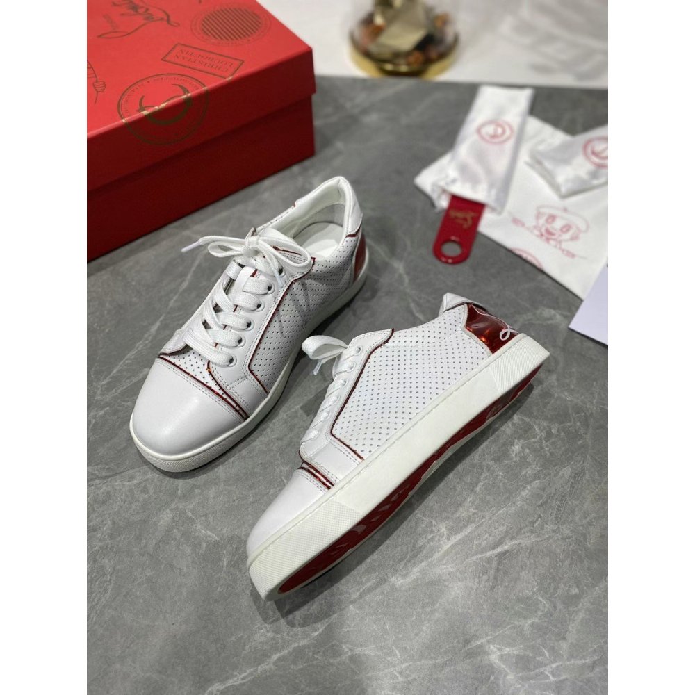 Cheap Reps Christian Louboutin Womens Fun Vieira Flat Sneakers In White Calfskin