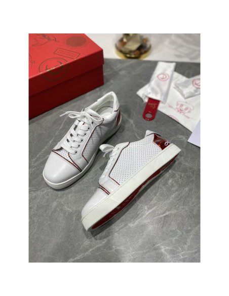 Cheap Reps Christian Louboutin Womens Fun Vieira Flat Sneakers In White Calfskin