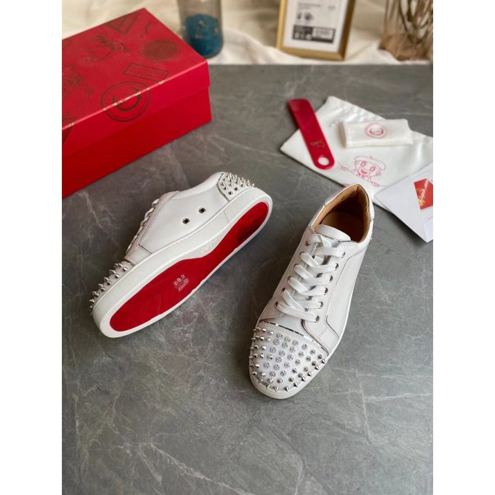 Cheap Reps Christian Louboutin Womens Vieira 2 Flat Sneakers In White Calfskin