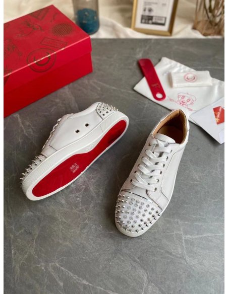 Cheap Reps Christian Louboutin Womens Vieira 2 Flat Sneakers In White Calfskin