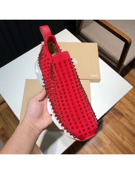 Cheap Reps Christian Louboutin Womens Spike Sock Donna Sneakers Red