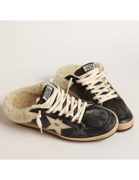 Cheap Reps Golden Goose Womens Black Ball Star Sabots with Shearling Lining