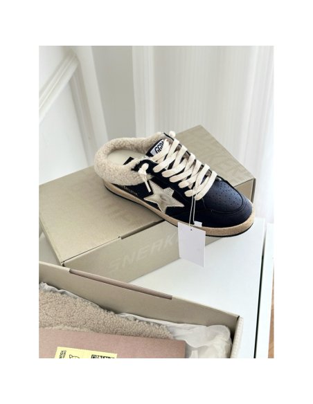 Cheap Reps Golden Goose Womens Black Ball Star Sabots with Shearling Lining