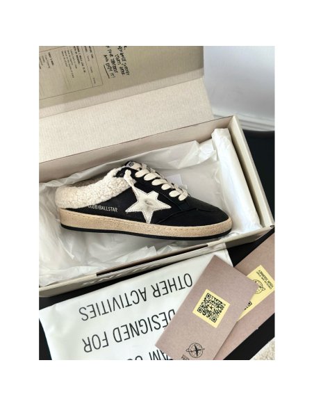 Cheap Reps Golden Goose Womens Black Ball Star Sabots with Shearling Lining