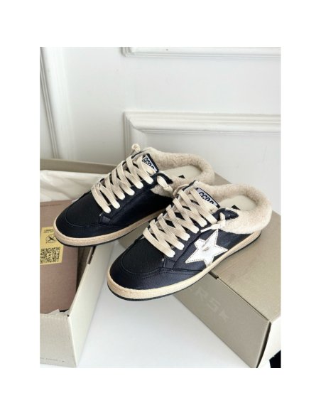 Cheap Reps Golden Goose Womens Black Ball Star Sabots with Shearling Lining
